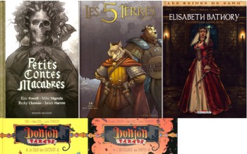 Delcourt : Petits contes macabres, Les 5 Terres T14, Elisabeth Bathory, Donjon Parade T7 & 8